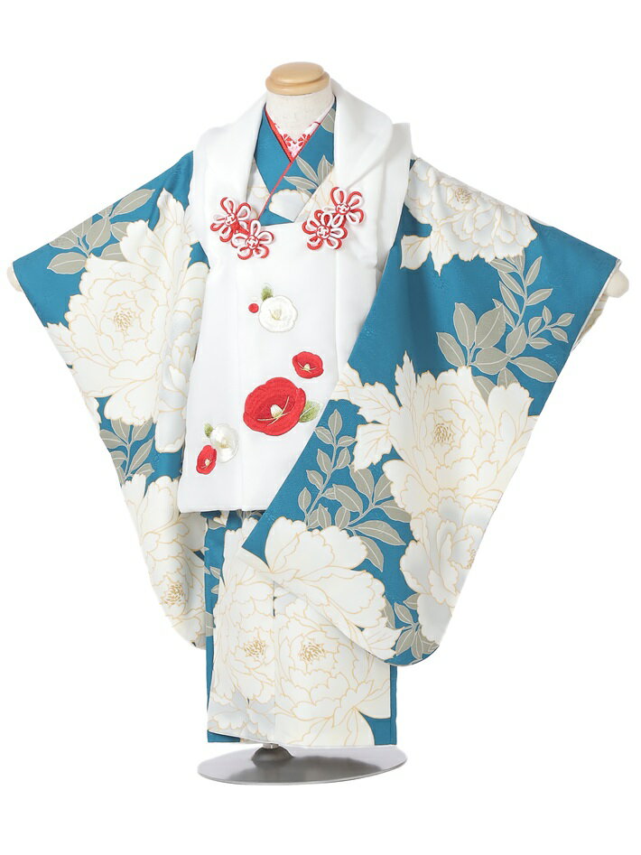 【レンタル】 七五三 被布 着物 3歳 七五三レンタル 女児被布セットAP3203 女の子七五三 レンタル七五三 753レンタル 被布セット 三才 3才 女児 ターコイズ 白被布 牡丹 三歳女の子 宅配 往復送料無料