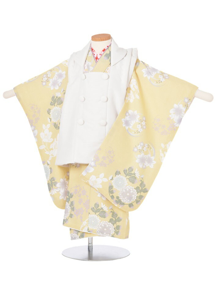七五三レンタルについて［七五三レンタル］ ■素材：ポリエステル100％ ■身丈：76cm　肩裄：41cm　袖丈：57cm 3歳の標準サイズに調整済みです。 身長90cm〜100cm位 ※簡単なサイズ調整（腰紐にて）が必要な場合があります。【セット内容】 着物、被布コート、襦袢、草履、足袋、巾着、腰紐、髪飾り ※巾着・草履・髪飾りはそれぞれの商品によって変わります。 【レンタル期間】 レンタル期間は3泊4日となります。 基本ご利用日2日前にお届けになります。