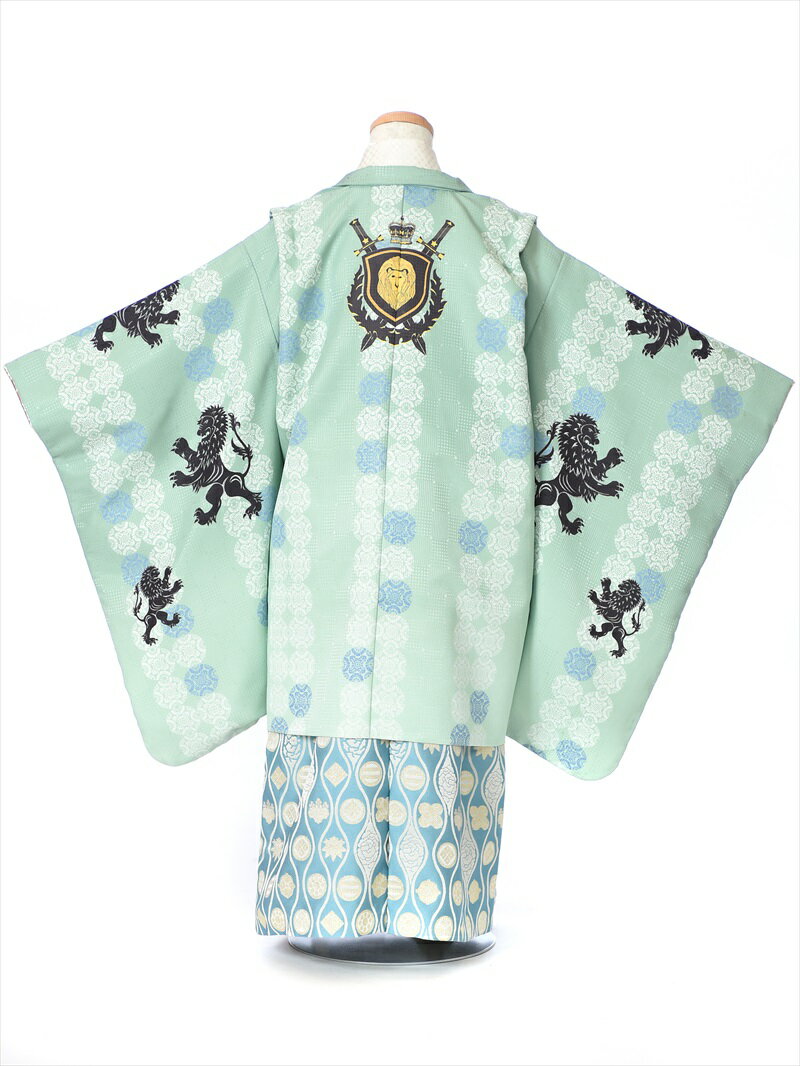 【レンタル】七五三レンタル 5歳男児七五三AO5047/簡単着付け/七五三着物/レンタル七五三/753レンタル/袴セット/七五三/5歳/五歳/羽織袴/撮影用衣裳/5歳男の子/5才/男児着物/水色/獅子/紋章/往復送料無料/