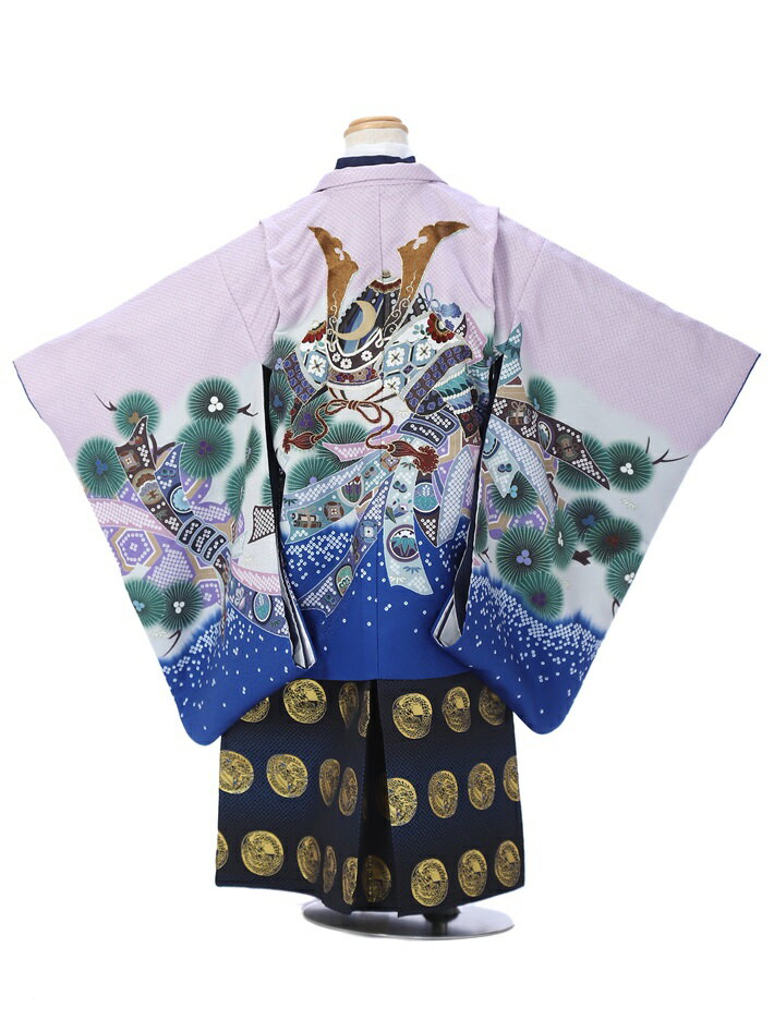 【レンタル】七五三レンタ 簡単着付け 5歳男児 簡単着付け AO5095 花うさぎ 袴セット 男の子七五三 レンタル七五三 753レンタル 七五三 5歳 五歳 羽織袴 5歳男の子 紫兜 金襴袴 往復送料無料