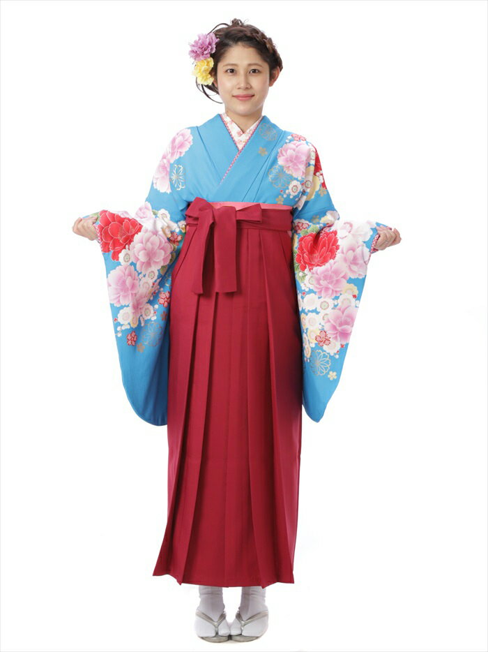 【レンタル】 卒業式 袴 レンタル セット(AG70)大人 女 レディース 袴セット 着物レンタル ハカマ はかま rental 水色 エンジ袴 2尺袖 着物 フルセット 対応身長163～168cm 足袋プレゼント 往復送料無料