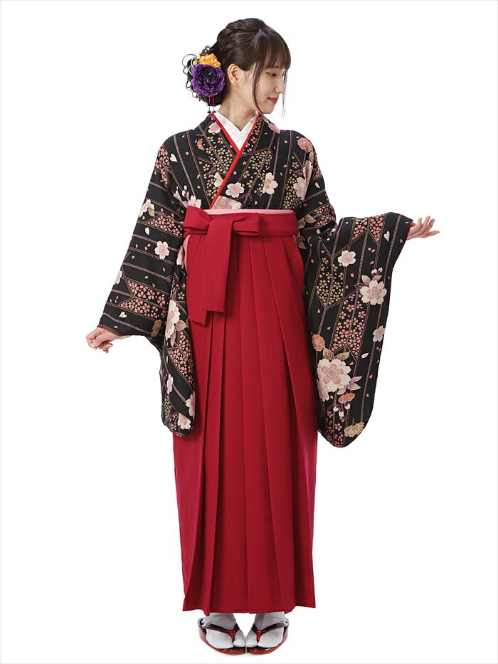 【レンタル】 卒業式 袴 レンタル セット(AG90)大人 女 レディース 袴セット 着物レンタル ハカマ はかま rental 黒 緑袴 2尺袖 着物 フルセット 対応身長158～163cm 足袋プレゼント 往復送料無料