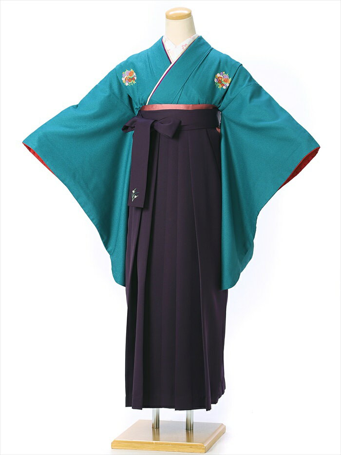 【レンタル】 卒業式 袴 レンタル セット(AG102)大人 女 レディース 袴セット 着物レンタル ハカマ はかま rental 青緑色 紫袴 無地袴 2尺袖 着物 フルセット 対応身長158～163cm 足袋プレゼント 往復送料無料