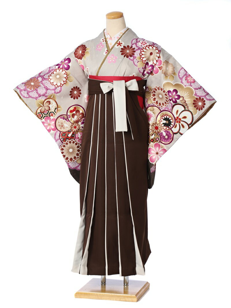 【レンタル】 卒業式 袴 レンタル セット(AG129)大人 女 レディース 袴セット 着物レンタル ハカマ はかま rental グレー系 ブラウン袴 2尺袖 着物 フルセット 対応身長153～158cm 足袋プレゼント 往復送料無料