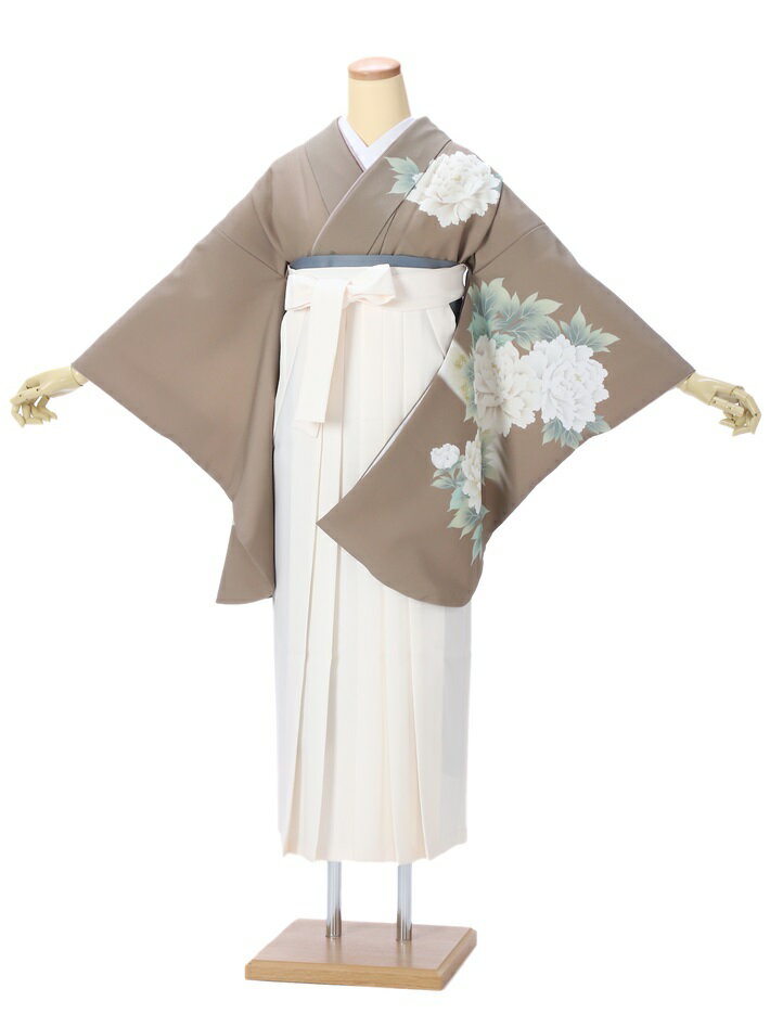 【レンタル】 卒業式 袴 レンタル セット(AG197)大人 女 レディース 袴セット 着物レンタル ハカマ はかま rental茶牡丹 オフホワイト袴 2尺袖 着物 フルセット 対応身長153~158cm 足袋プレゼント 往復送料無料