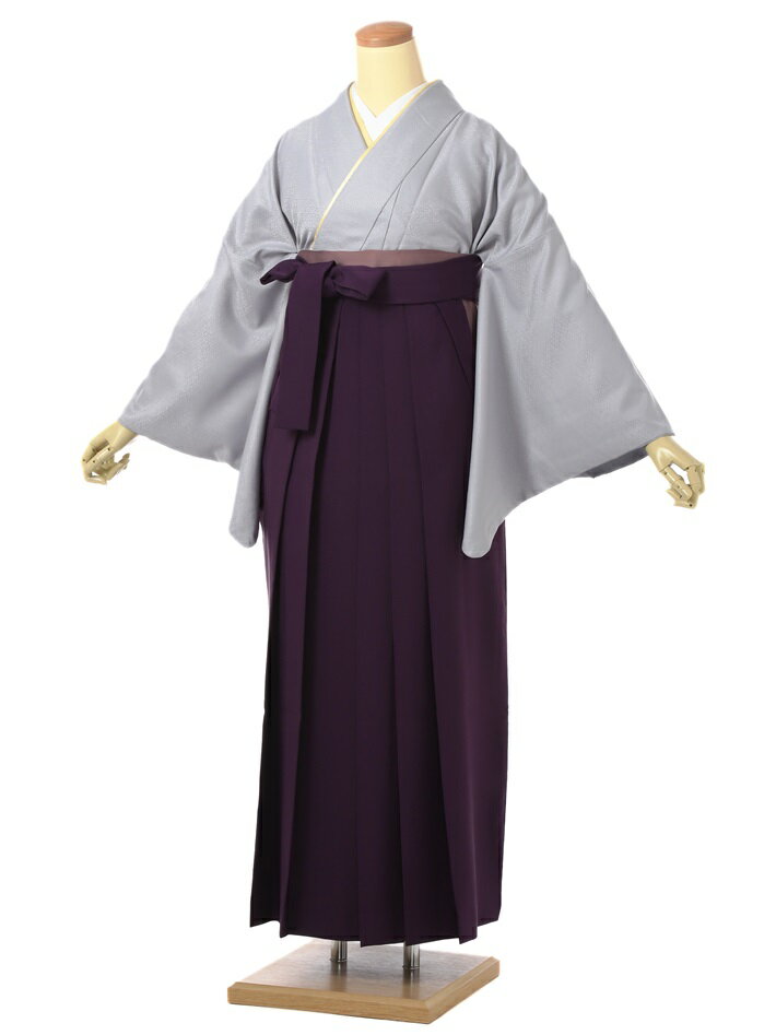 【レンタル】卒業式 袴 レンタル フルセット 先生向き(DK226)大人 女 袴レンタル 着物レンタル ハカマ はかま rental グレー 紫袴 色無地 着物 卒業袴 レンタル着物 対応身長158～163cm 足袋プレゼント 往復送料無料