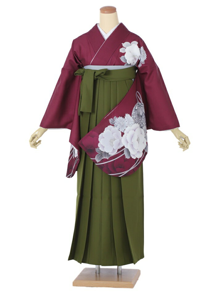 【レンタル】 卒業式 袴 レンタル セット(AG251)大人 女 レディース 袴セット 着物レンタル ハカマ はかま rental ワイン牡丹手毬 緑袴 二尺袖 着物 フルセット レンタル 対応身長163~168cm 足袋プレゼント 往復送料無料