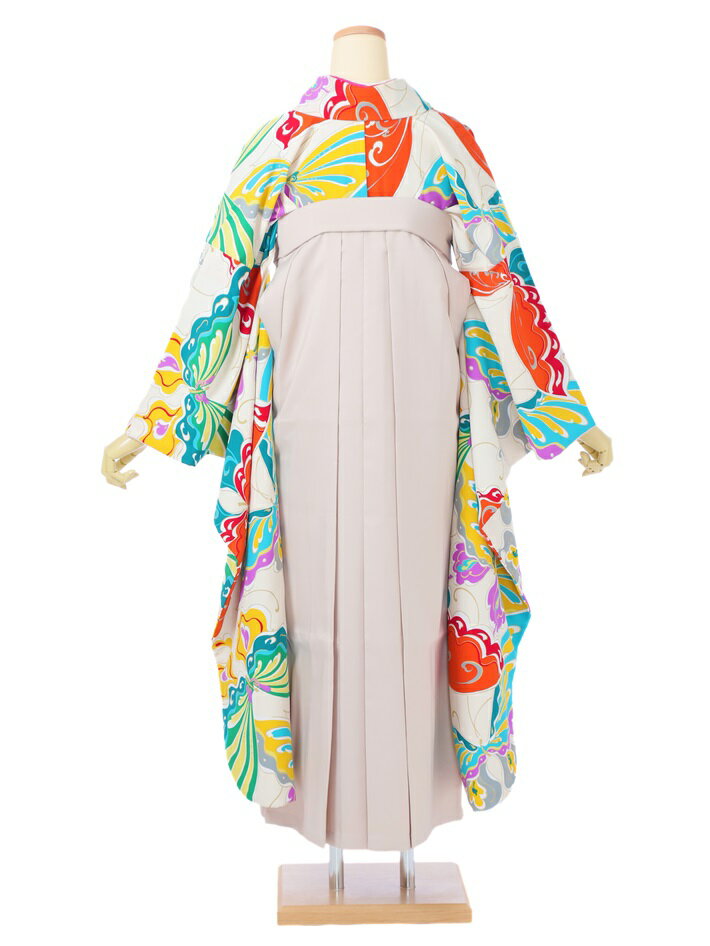 【レンタル】 卒業式 袴レンタル セット きもの道楽(HGB062) 大人 女 レディース 袴セット 着物レンタル ハカマ はかま rental 振袖 蝶 ベージュ袴 ふりそで 着物 袴 フルセット レンタル 対応身長158～163cm 足袋プレゼント 往復送料無料