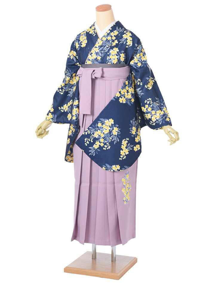 乐天商城 - 【レンタル】 卒業式 袴 レンタル セット(AG286)大人 女 レディース 袴セット 着物レンタル ハカマ はかま rental ネイビー 薄紫袴 アネモネ 刺繍袴 2尺袖 着物 フルセット レンタル着物 対応身長153~158cm 足袋プレゼント 往復送料無料