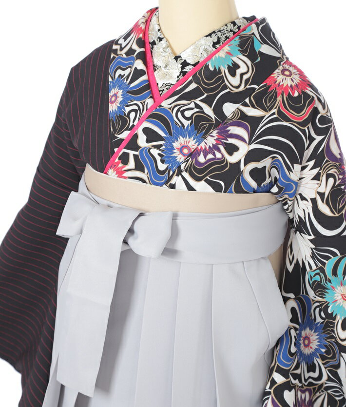 【レンタル】袴レンタル セット(HGB051)大人 女 レディース 袴セット 卒業式 袴 レンタル 着物レンタル ハカマ はかま rental 片身替り 幾何学模様 モード 袴 着物 フルセット 対応身長153～158cm 足袋プレゼント 往復送料無料