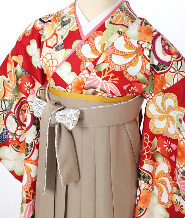 【レンタル】 卒業式 袴 レンタル 小学生 女の子 ジュニア用卒業袴セットレンタル8AR34 小学校 卒業式袴フルセット 着物袴レンタル 女児着物レンタル 11歳〜12歳 145cm〜150cm位まで 赤古典 ベージュ刺繍袴 往復送料無料