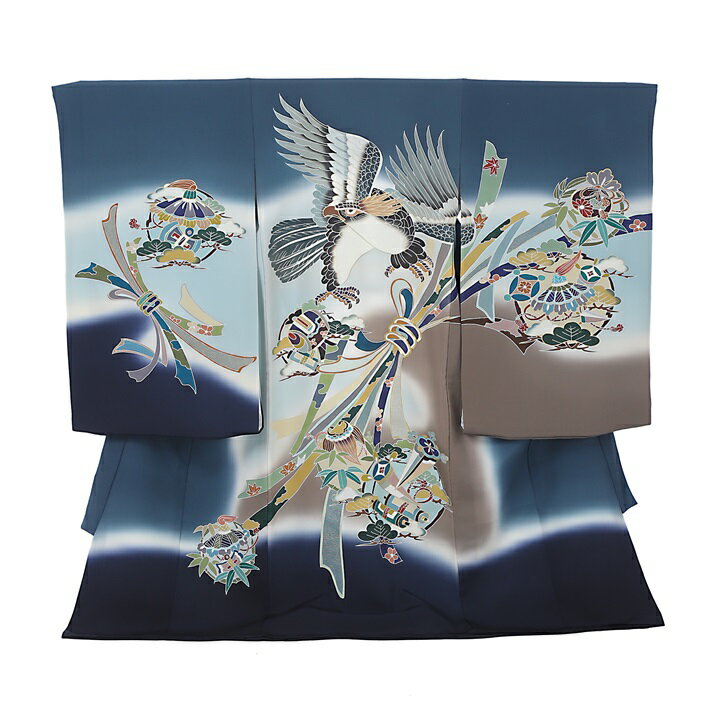 楽天宅配レンタル衣裳アイビス【レンタル】お宮参り 産着 高級産着 男の子 8AL24 【正絹】群青 青 鷹 熨斗 男児産着レンタル 着物レンタル 記念撮影 赤ちゃん着物 祝着レンタル 宮参り 百日記念 100日 祝い 詣り 祝着 初着 男の子 ベビー服 初着セット 写真 往復送料無料