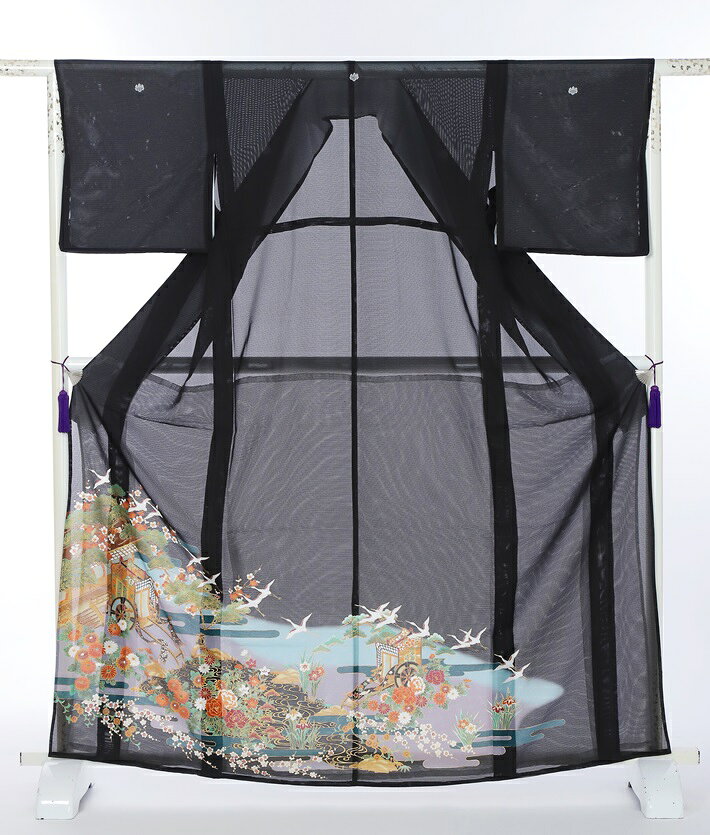 宅配レンタル衣裳アイビスの【レンタル】 夏用 黒留袖レンタル 留袖 レンタル 着物レンタル レンタル着物 黒留袖 フルセット 留め袖 レンタル レンタル 13号まで 適応身長145cm～162cm 往復送料無料 8DV0007｜アングル2