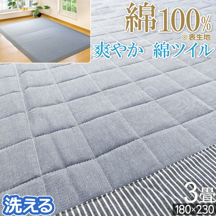 ラグ 約 3畳 180×230cm 春用 夏用 カーペット 綿100％ コットン100％ クール 洗
