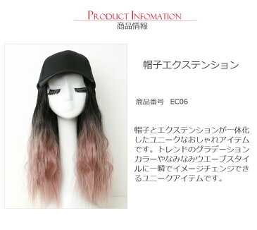 帽子エクステンション 帽子 エクステ エクステンション つけ毛 ウィッグ グラデーション アッシュ 髪付き帽子 毛付き帽子 私元気 EC06