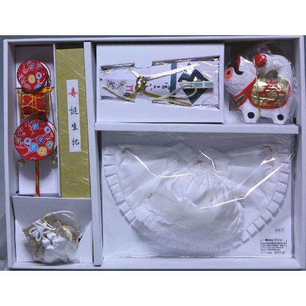 正絹 男子祝着（うぶぎ）用帽子・あご掛け でんでん太鼓セット