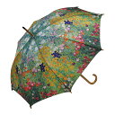 【8%OFF★創業祭】 名画 木製 ジャンプ傘 ( クリムト 「 フラワーガーデン 」 ) 雨傘 レディース 長傘 木製ハンドル おしゃれ かわいい