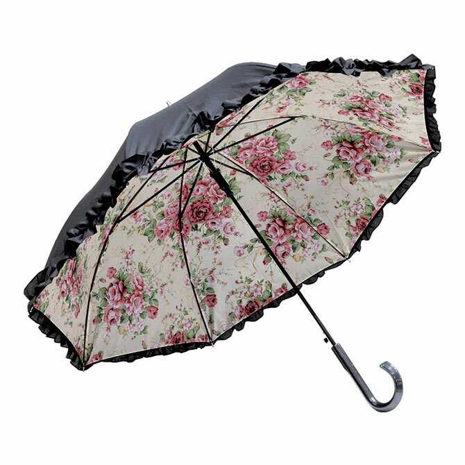 名画フリルジャンプ傘 晴雨兼用 （ローズLEMON）雨傘 レディース 長傘 おしゃれ かわいい