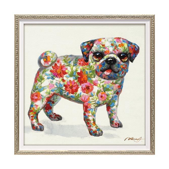 12/4(木)20時から★880円OFF★ オイル ペイント アート 「 ドッグフラワー ( Sサイズ ) 」 インテリア雑貨 インテリア小物 絵画 エレガント...