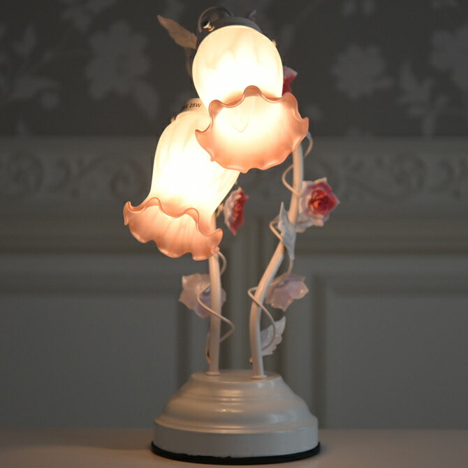 4/23まで★10％OFFクーポン★ ランプ テーブルランプ アンティーク調 おしゃれ ランプ シェード コンセント テーブルランプ 調光 タッチセンサー アンティーク ロココ テーブルランプ ピンクブッド2灯 ヨーロピアン ホワイト 白 [Y]のサムネイル