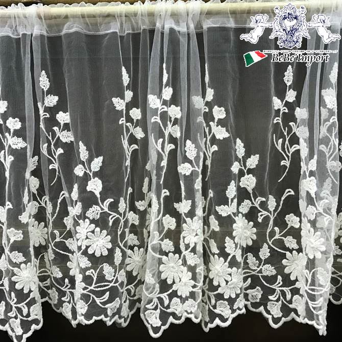 ヨーロピアン Cotton Flower カフェカーテン 120×60 【アンティーク調 クラシック ナチュラル カントリー フレンチ インテリア雑貨 ファブリック レース 花柄 フラワーモチーフ】