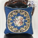 【15%OFF★創業祭】 クッション おしゃれ アンティーク 調 45×45 中身付き かわいい 薔薇のゴブランクッション ブルー インテリア リビング ベッド...