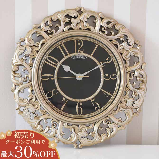 《21%OFFクーポンで15,721円》 ロココ 調 時計 掛け時計 アンティーク 調 丸 円 バロック プリンス 掛時計 幅51cm 姫系 ヨーロピアン 輸入家具 オシャレ デザイン かわいい 北欧 [Y]のサムネイル