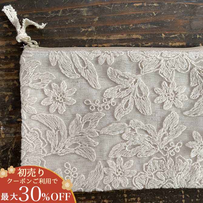 レース ポーチ ボタニカル刺繍ポーチ レース生地 12×18cm レース刺繍 花刺繍 botany race ボタニーレース A1 フラットポーチS花刺繍 ヨーロピアン おしゃれ エレガント かわいい アンティークのサムネイル