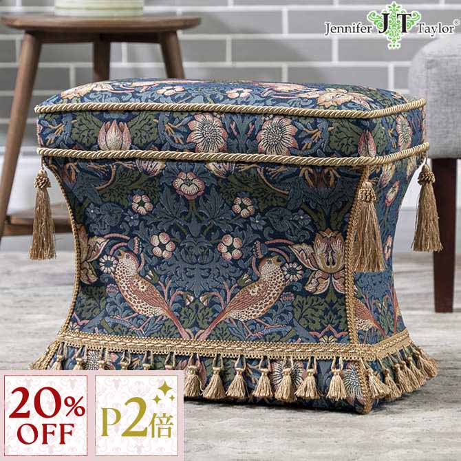 12/3(水)まで【20%OFFクーポン＋P2倍】 スツール 木製 おしゃれ 椅子 オットマン 玄関スツール アンティーク Jennifer Taylor ジェニファーテイラー 薄型スツール Strawberry Thief(いちご泥棒) イタリアンチェア ロココ調 輸入家具チェア