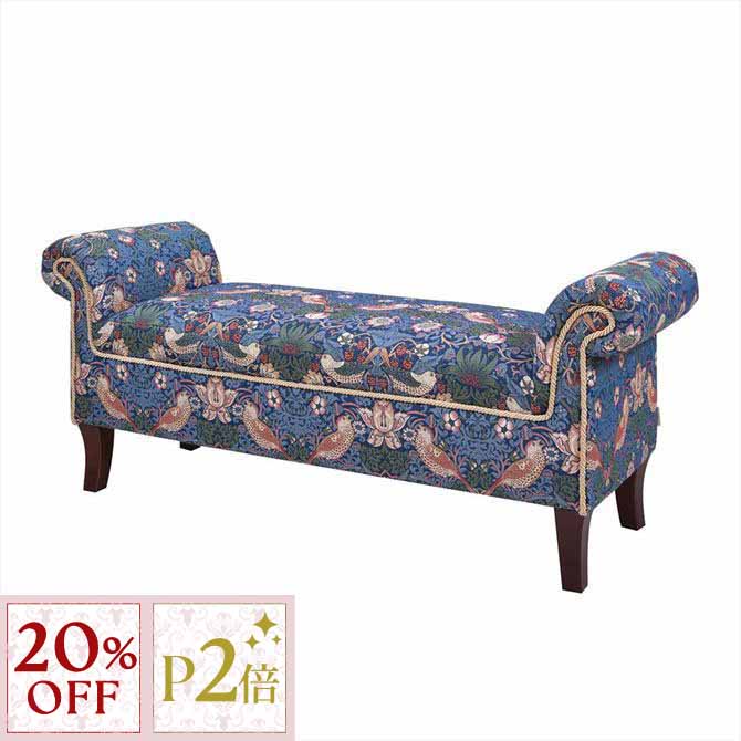 12/3(水)まで【20%OFFクーポン＋P2倍】 ロールアームベンチ Strawberry Thief（いちご泥棒） ジェニファーテイラー Jennifer Taylor ロココ調 アンティーク調 ヨーロピアン クラシック インテリア 家具 ファブリック