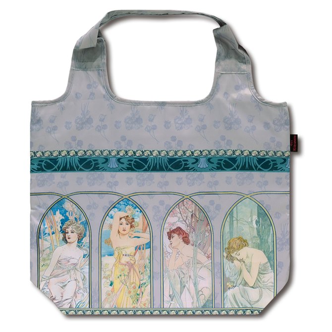【クーポンで8％OFF★5/15まで】 バッグ エコバッグ 名画 おしゃれ W45×H35×D12.5cm （ 紐の長さ…約20cm ） エレガント 名画 クーラーエコバッグ （ ミュシャ 「 時の流れ 」 ）