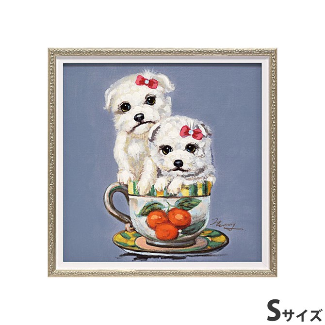 12/4(木)20時から★880円OFF★ 絵画 額 ハンドペイント かわいい おしゃれ 犬 オイル ペイント アート ( Sサイズ ) 「 ツー パピー イン...