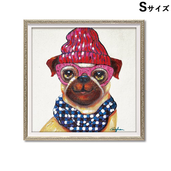12/4(木)20時から★880円OFF★ 絵画 額 ハンドペイント かわいい おしゃれ 犬 オイル ペイント アート ( Sサイズ ) 「 ピンクグラス ドッ...