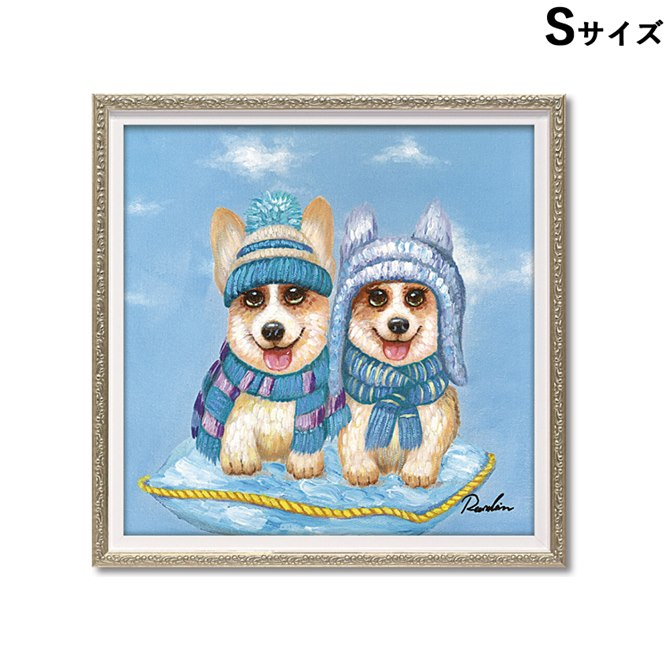 12/4(木)20時から★880円OFF★ 絵画 額 ハンドペイント かわいい おしゃれ 犬 オイル ペイント アート ( Sサイズ ) 「 ニットキャップ ツ...