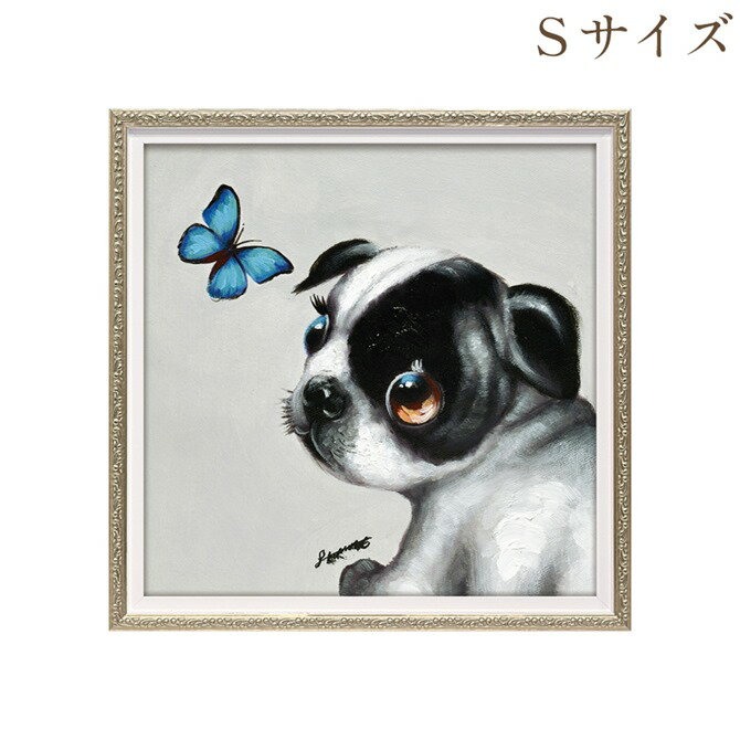 【12/1_9:59まで★ブラックフライデークーポン】 絵画 ハンドペイント アートパネル キャンバス 犬 オイル ペイント アート 幅33cm サファイヤ オ...