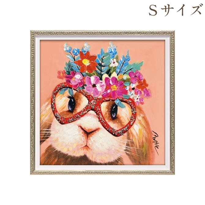 12/4(木)20時から★880円OFF★ 絵画 ハンドペイント アートパネル キャンバス 兎 オイル ペイント アート 幅33cm 花かんむり 花 オシャレ ...