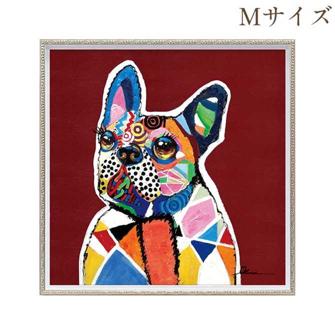 【12/1_9:59まで★ブラックフライデークーポン】 絵画 ハンドペイント アートパネル キャンバス 犬 オイル ペイント アート 幅63cm イノセントドッ...