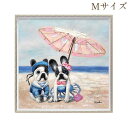 《クーポンで1,100円OFF★7/20まで》 絵画 ハンドペイント アートパネル キャンバス 犬 オイル ペイント アート 幅63cm ビーチパラソルドッグ オシャレ クラシカル モダン