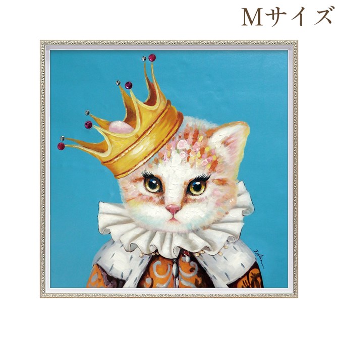 【12/1_9:59まで★ブラックフライデークーポン】 絵画 ハンドペイント アートパネル キャンバス 猫 オイル ペイント アート 幅63cm ブルークイーン...