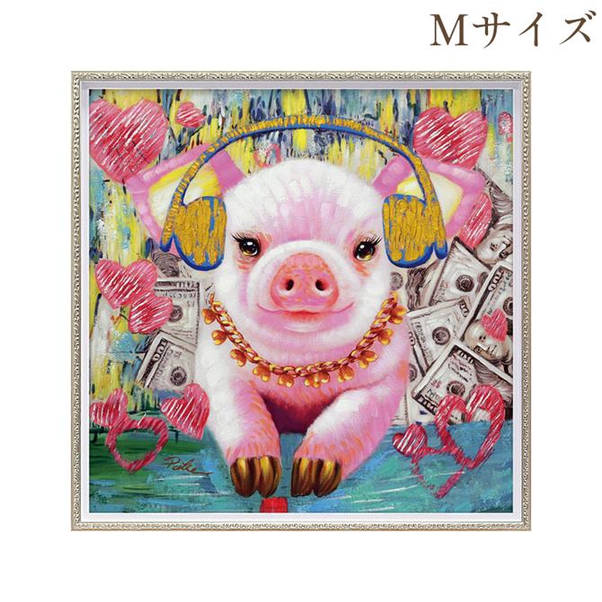 12/4(木)20時から★2,200円OFF★ 絵画 ハンドペイント アートパネル キャンバス 豚 オイル ペイント アート 幅63cm バブルピッグ オシャレ...