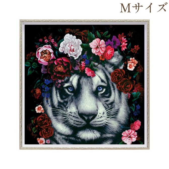 12/4(木)20時から★2,200円OFF★ 絵画 ハンドペイント アートパネル キャンバス 虎 オイル ペイント アート 幅63cm フラワータイガー オシ...