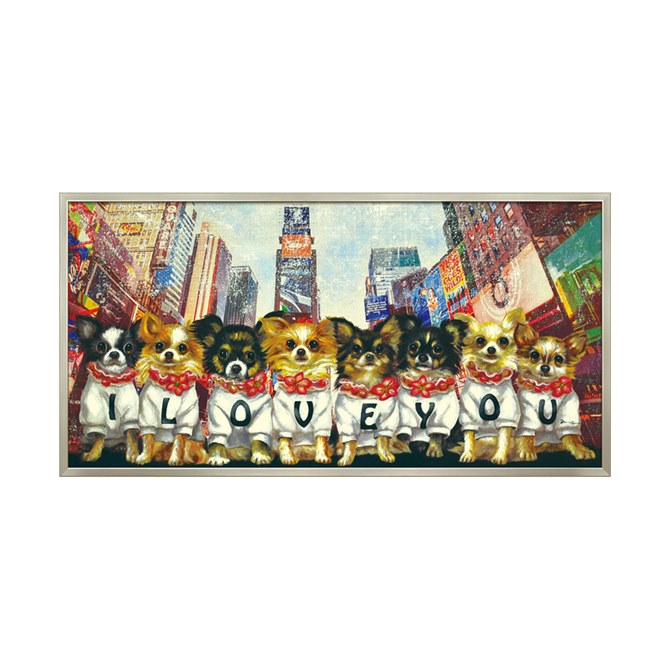 【12/1_9:59まで★ブラックフライデークーポン】 絵画 ハンドペイント アートパネル キャンバス 犬 オイル ペイント アート 幅103cm アイラブユー...