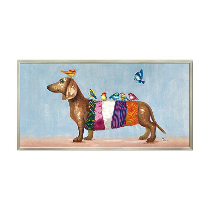 【12/1_9:59まで★ブラックフライデークーポン】 絵画 ハンドペイント アートパネル キャンバス 犬 オイル ペイント アート 幅103cm バーズオンダ...