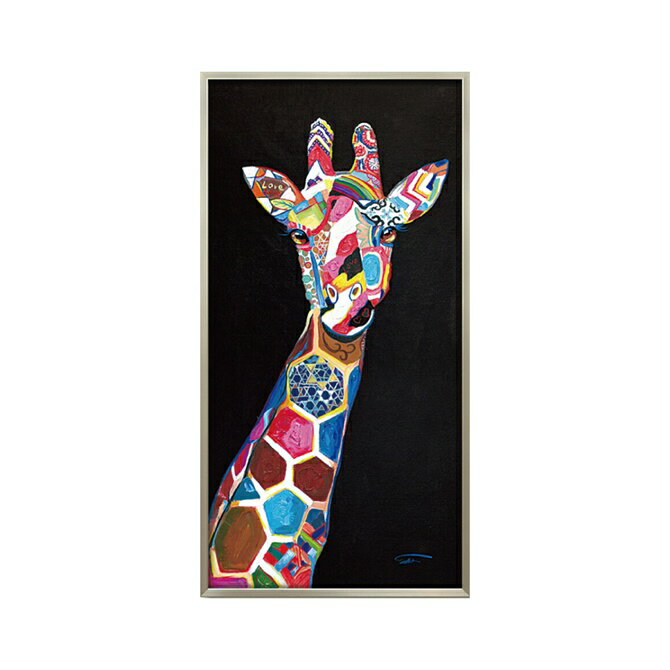 【12/1_9:59まで★ブラックフライデークーポン】 絵画 ハンドペイント アートパネル キャンバス 麒麟 オイル ペイント アート 幅53cm ジラフシック...