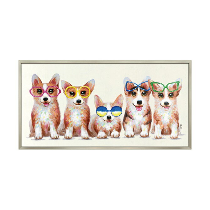 【12/1_9:59まで★ブラックフライデークーポン】 絵画 ハンドペイント アートパネル キャンバス 犬 オイル ペイント アート 幅103cm ファイブブラ...