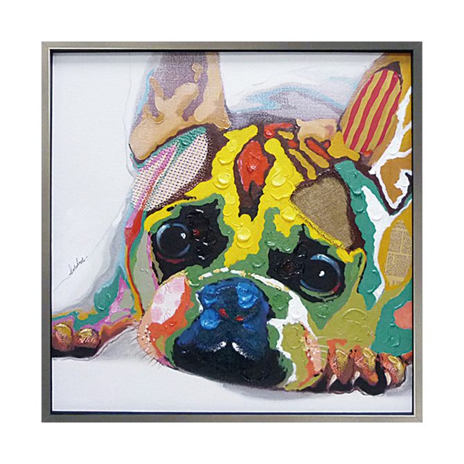 12/4(木)20時から★2,970円OFF★ 絵画 ハンドペイント アートパネル キャンバス 犬 オイル ペイント アート 幅83cm カラフルブルドッグ オ...