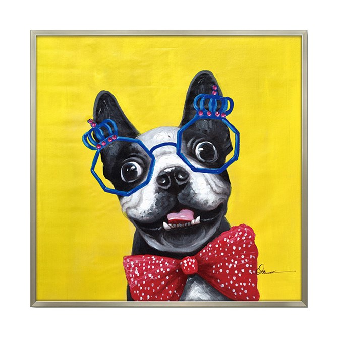 12/4(木)20時から★2,970円OFF★ 絵画 ハンドペイント アートパネル キャンバス 犬 オイル ペイント アート 幅83cm コメディアンドッグ オ...