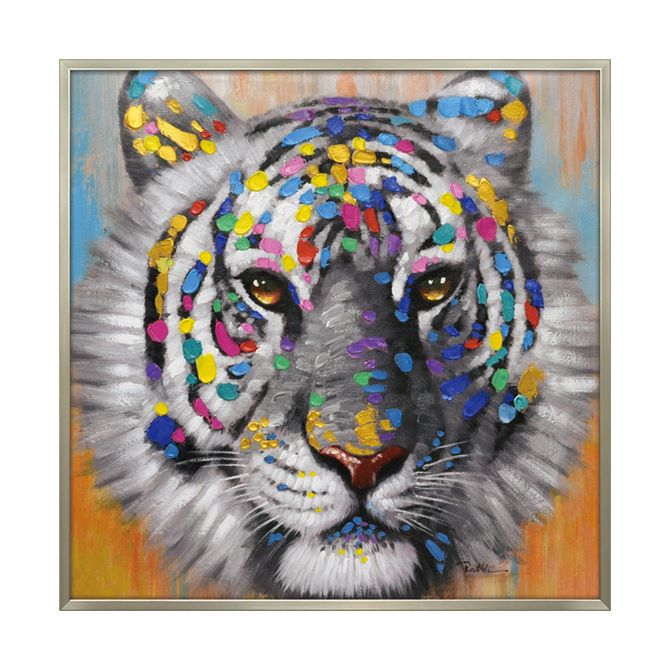 12/4(木)20時から★2,970円OFF★ 絵画 ハンドペイント アートパネル キャンバス 虎 オイル ペイント アート 幅83cm カラフルタイガー オシ...