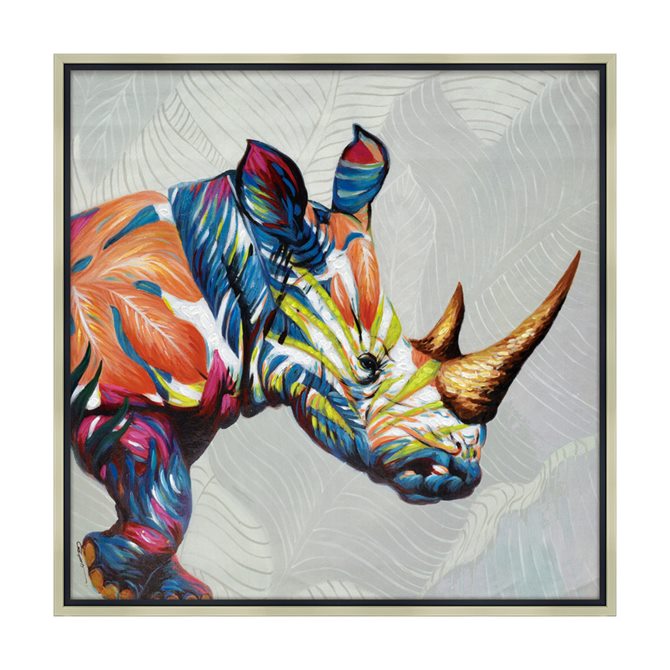 12/4(木)20時から★2,970円OFF★ 絵画 ハンドペイント アートパネル キャンバス 犀 オイル ペイント アート 幅83cm ジャングルライナサラス...