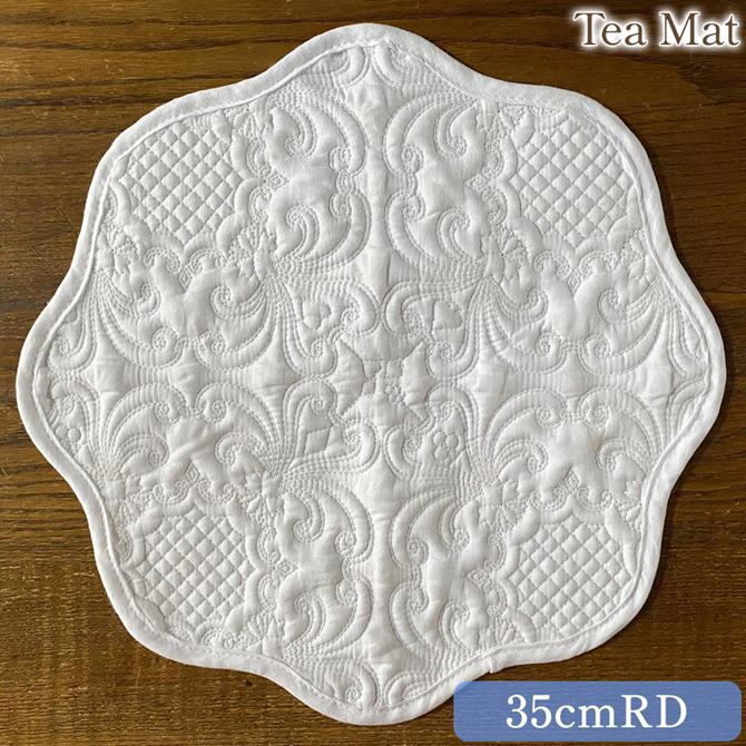 《10％OFFクーポン★店舗統合記念》 white quilt ホワイトキルト ティーマット 35cmRD キルト ファブリック ランチョンマット 布 ロココ調 姫系 アンティーク調 ヨーロピアン